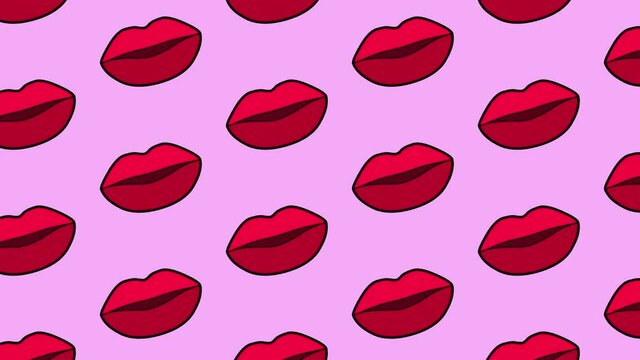 Hand drawing animation cartoon lips kiss background. Frame by frame looping video in pop art style.