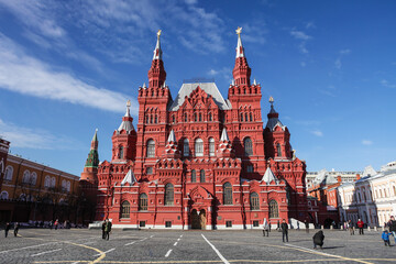 Moscow/Russia - February 16,  2017: State Historical Museum where is an important place where is located at Red Square in Moscow - 357214434