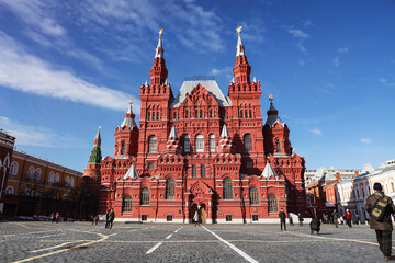 Moscow/Russia - February 16,  2017: State Historical Museum where is an important place where is located at Red Square in Moscow - 357214451