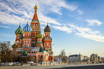 Moscow/Russia - February 16, 2017: Red square is an important landmark where have many iconic of Russia are located such as  Saint Basil's Cathedral and Kremlin Palace. - 357214495