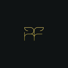 Unique minimal and creative style golden and black color RF or FR initial based logo