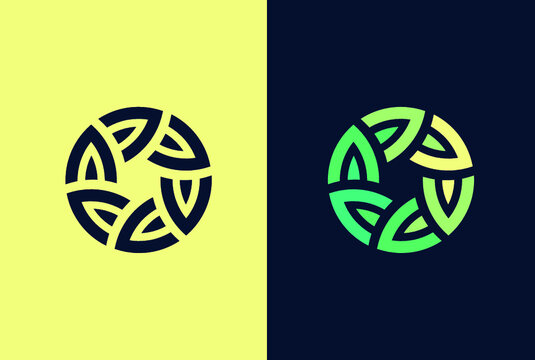 Connected circle with green leaves - plant logo. Logo US.