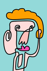 Modern Abstract Face Portrait. Linear Ink Brush Contemporary Continuous Painting. Fashion Style Vibrant colors Abstraction Poster. Vector Illustration Clipart.