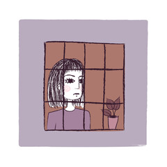 Sad woman behind a window  - Depression stress hypersensitivity character theme 