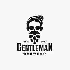 gentleman with hat and hope brewery craft logo design template