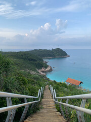 Naklejka premium Stair view from peak of Perhentian Island Malaysia