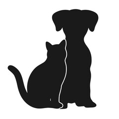 illustration of a silhouette of a dog and cat on a white background