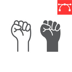 LGBT power line and glyph icon, lgbt and pride, lgbt protest sign vector graphics, editable stroke linear icon, eps 10.