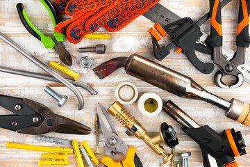 Different tools on the old background.