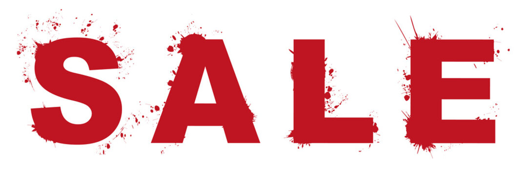 SALE - red brush painted ink stamp banner on white background	
