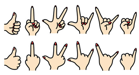 色々なハンドサインのイラスト/女性の手
