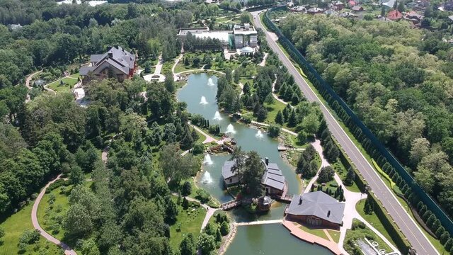 Aerial view, Mezhyhirya residence of the former president of Ukraine Viktor Yanukovych. Drone