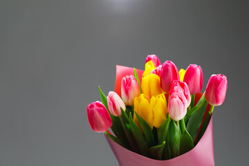 tulip flowers bouquet, gray background