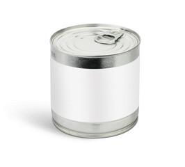 Metal tin can with blank label, clipping path