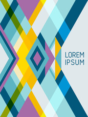 Cover page layout vector template geometric design with triangles and stripes pattern.