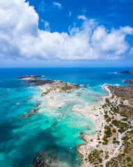 Fototapeta premium Tropical sandy beach with turquoise water, in Elafonisi, Crete, Greece