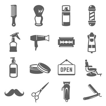 Barbershop icon set, professional barber business design