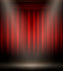 Empty stage on red black background, show decoration