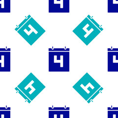 Blue Day calendar with date July 4 icon isolated seamless pattern on white background. USA Independence Day. 4th of July. Vector Illustration.