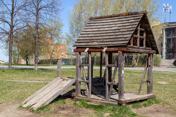 Hardwood destroyed by the winter hill with a gazebo