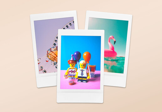 3 Instant Photo Snapshot Pictures Mockup