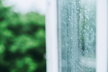 Wet window glass after rain