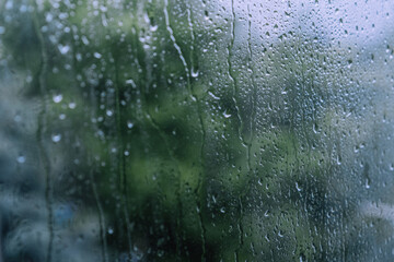 Wet window glass after rain