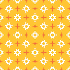 Seamless geometric pattern, simple decorative texture, modern background pattern. Yellow, orange and white colors. Good for textile, fabric, wallpaper, wrapping paper. Vector image