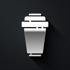Silver Water filter cartridge icon isolated on black background. Long shadow style. Vector Illustration.