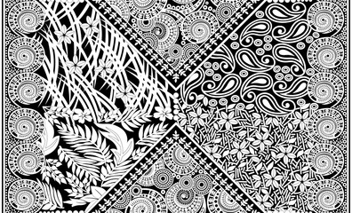 ethnic bandana print with ornamental border. Vintage textile collection.