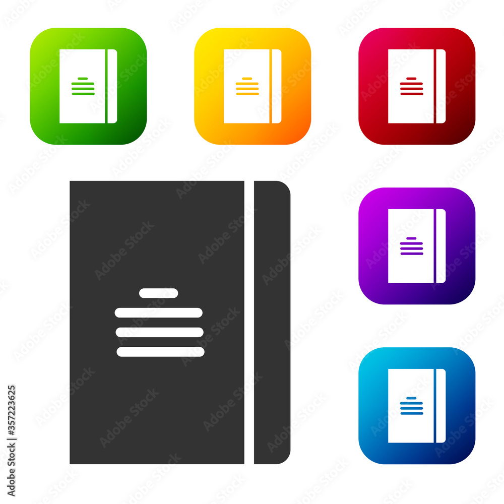 Poster black notebook icon isolated on white background. spiral notepad icon. school notebook. writing pad.