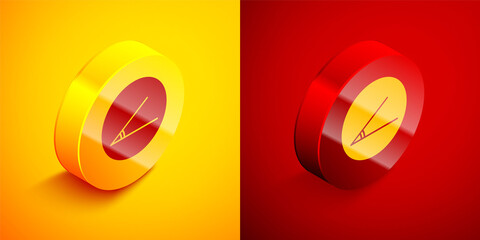 Isometric Acute angle of 45 degrees icon isolated on orange and red background. Circle button. Vector Illustration.