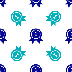 Blue Medal icon isolated seamless pattern on white background. Winner achievement sign. Award medal. Vector Illustration.