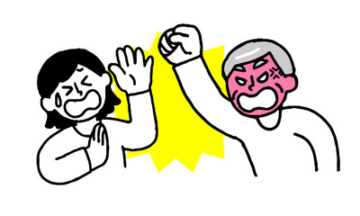 	殴りかかるシニア男性と暴力を受ける私服女性（シンプル）