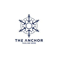 marine retro emblems logo with anchor - vector illustration