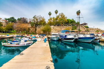 The old harbour view in Antalya (Kaleici), Turkey. Old town of Antalya is a popular destination...