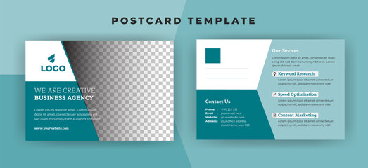 Creative Postcard Design Template With Cyan Color