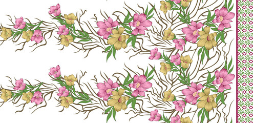 Seamless pattern with spring flowers and leaves. Hand drawn background. floral pattern for wallpaper or fabric.