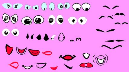 Head parts, eyes, nose, mouth,eyebrow,cartoons