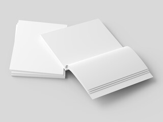 Open magazine with a glued binding. Stack of catalogues. Vertical A4 format.