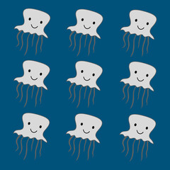 Cute transparent Jellyfishes background, pattern on blue    CUTE JELLYFISHES PATTERN