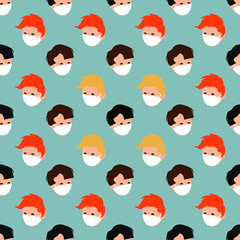 vector and illustration seamless pattern masked guys virus protection