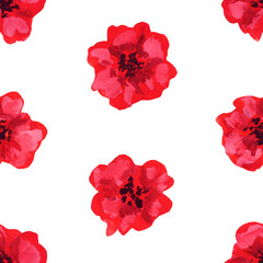 Watercolor seamless pattern. Red poppies on a white background.
