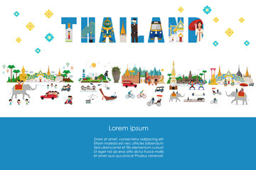 Thailand lifestyle and landmarks. Vector illustration