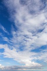 View of Puffy White Clouds with Blue Sky during a beautiful Sunny Day. Taken over Vancouver, British Columbia, Canada.
