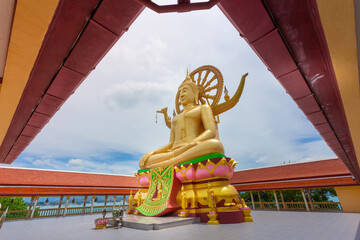 Scene in Wat Phra Yai (Big buddha temple) in Samui under blue sky in Samui island, Thailand
