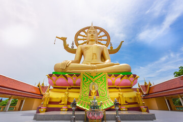 Scene in Wat Phra Yai (Big buddha temple) in Samui under blue sky in Samui island, Thailand