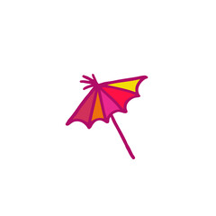 cocktail umbrella doodle icon, vector color illustration
