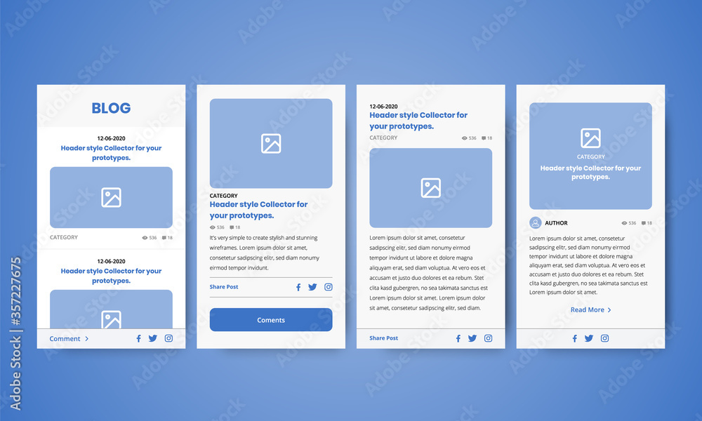 Wall mural blog application wireframes ui kit