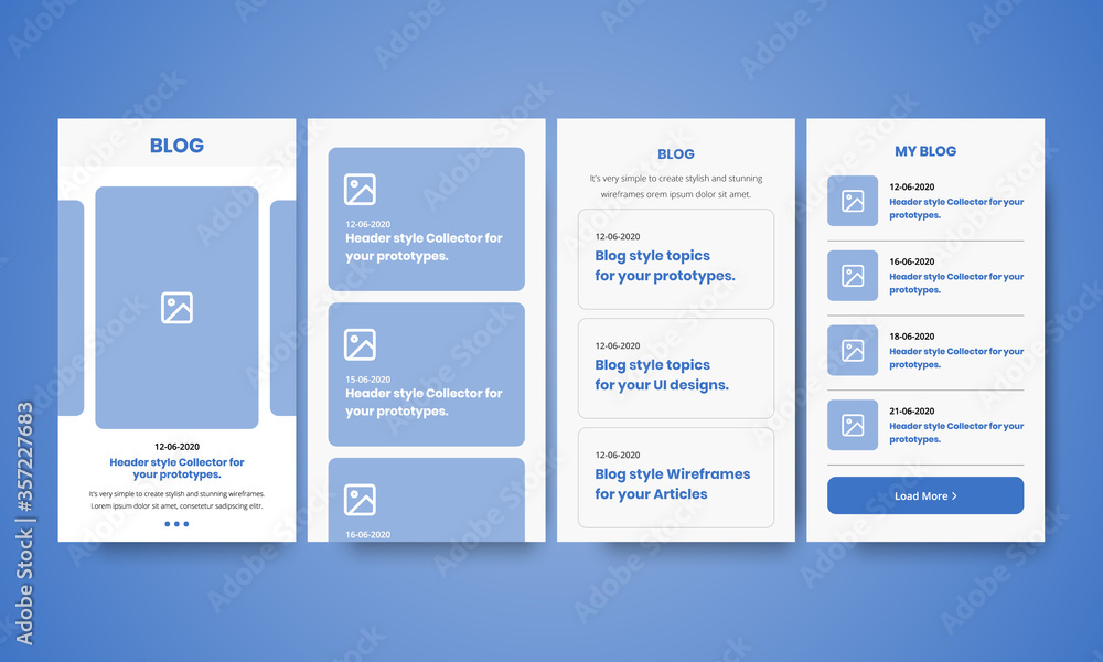 Wall mural blog application wireframes ui kit